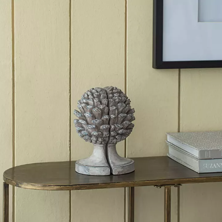 Artekko Pine Cone Γκρι Βιβλιοστάτες Ρητίνης με Κουκουνάρα (23.5x18.5x15.5)cm 2pcs