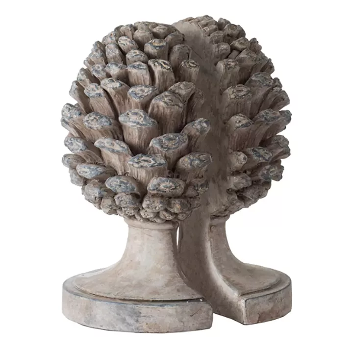 Artekko Pine Cone Γκρι Βιβλιοστάτες Ρητίνης με Κουκουνάρα (23.5x18.5x15.5)cm 2pcs