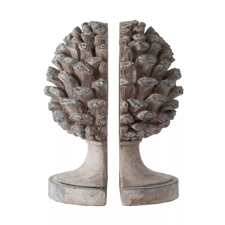 Artekko Pine Cone Γκρι Βιβλιοστάτες Ρητίνης με Κουκουνάρα (23.5x18.5x15.5)cm 2pcs