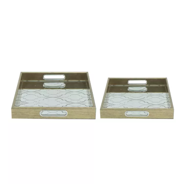 Artekko Tray Χρυσοί Πλαστικοί Διακοσμητικοί Δίσκοι με Καθρέπτη (45x30x4.5)cm 2pcs