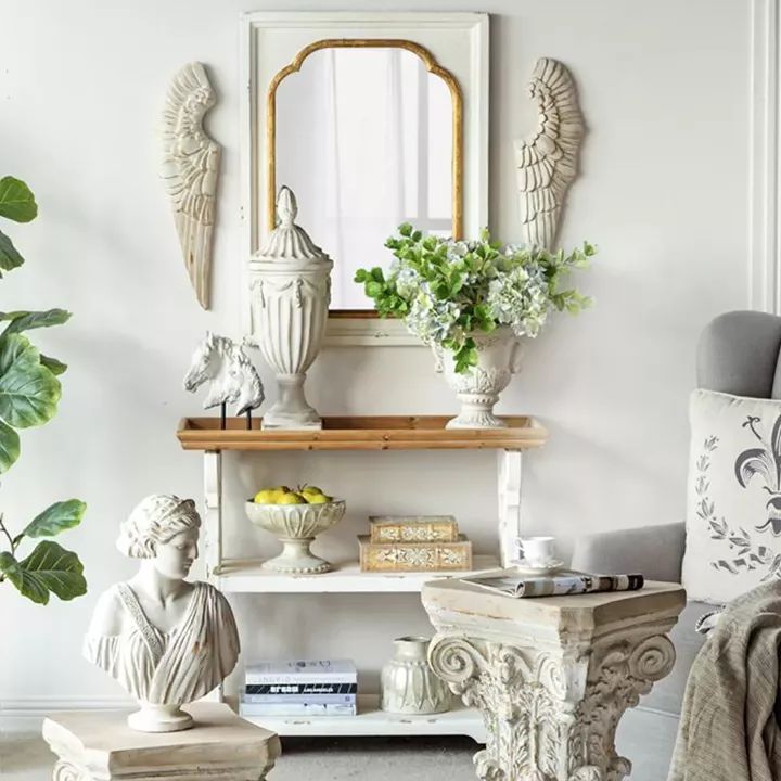 Artekko Pedestal Διακοσμητικό Δοχείο Βάζο με Καπάκι από Μαγνήσιο σε Λευκή Πατίνα (21x21x43)cm