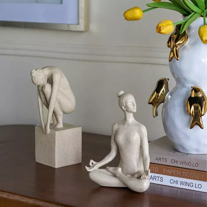 Artekko Yoga Figurine Μπεζ Επιτραπέζιο Διακοσμητικό Ρητίνης με Γυναικεία Φιγούρα (15x9.3x26.8)cm