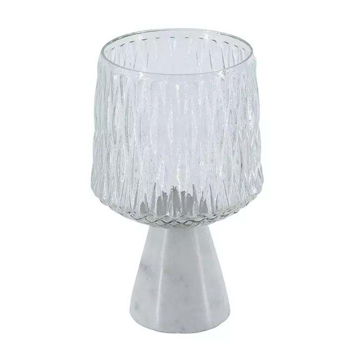 Artekko Marble Διάφανο Γυάλινο Κηροπήγιο σε Λευκή Μαρμάρινη Βάση (13x13x20)cm