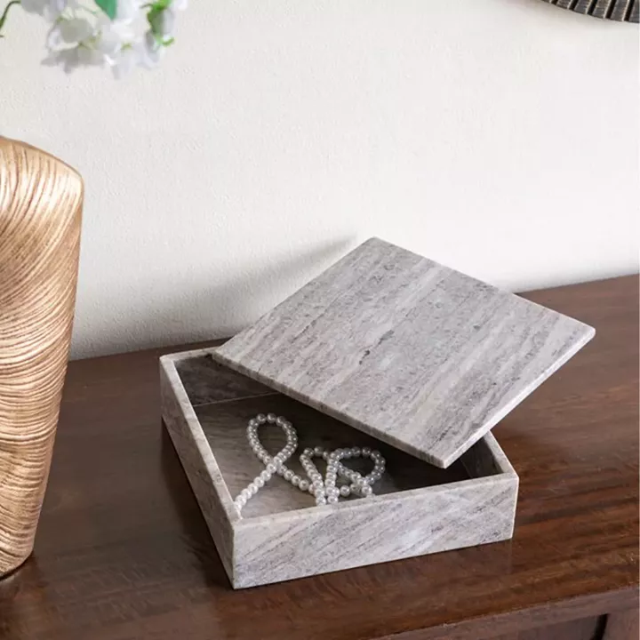 Artekko Marble Γκρι Μαρμάρινο Διακοσμητικό Κουτί Κοσμηματοθήκη (25x25x8)cm