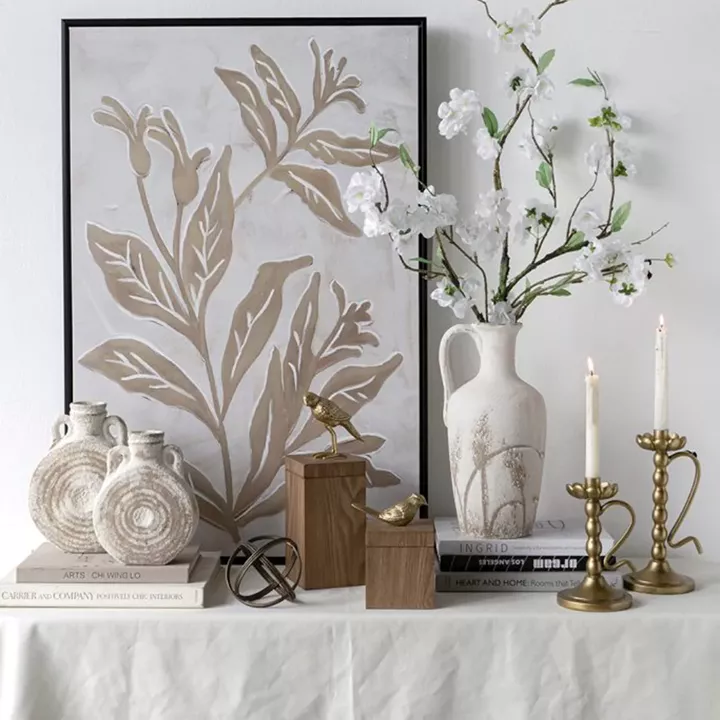 Artekko Antique Λευκό Κεραμικό Βάζο με Καφέ Λεπτομέρειες (15.5x7x19.5)cm