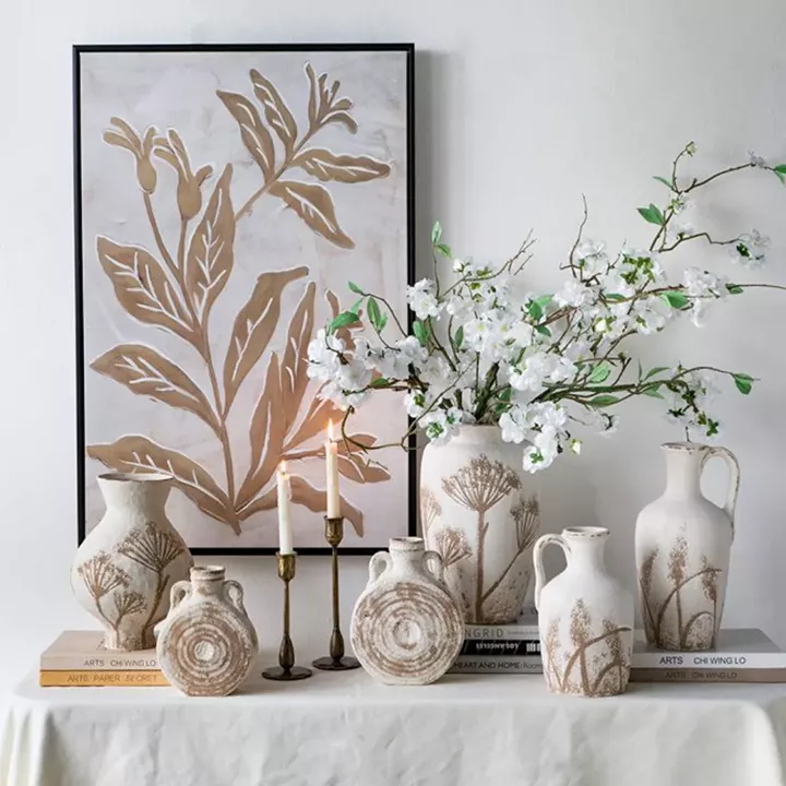 Artekko Antique Λευκό Κεραμικό Βάζο με Καφέ Λεπτομέρειες (15.5x7x19.5)cm