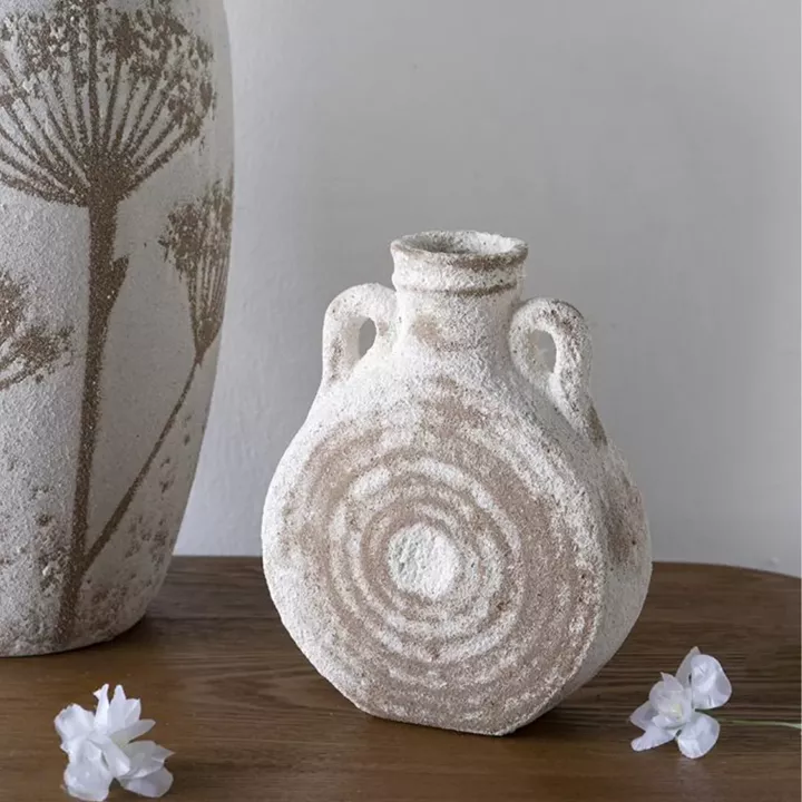 Artekko Antique Λευκό Κεραμικό Βάζο με Καφέ Λεπτομέρειες (15.5x7x19.5)cm