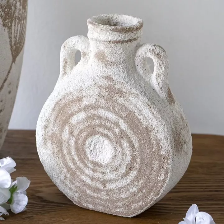 Artekko Antique Λευκό Κεραμικό Βάζο με Καφέ Λεπτομέρειες (15.5x7x19.5)cm