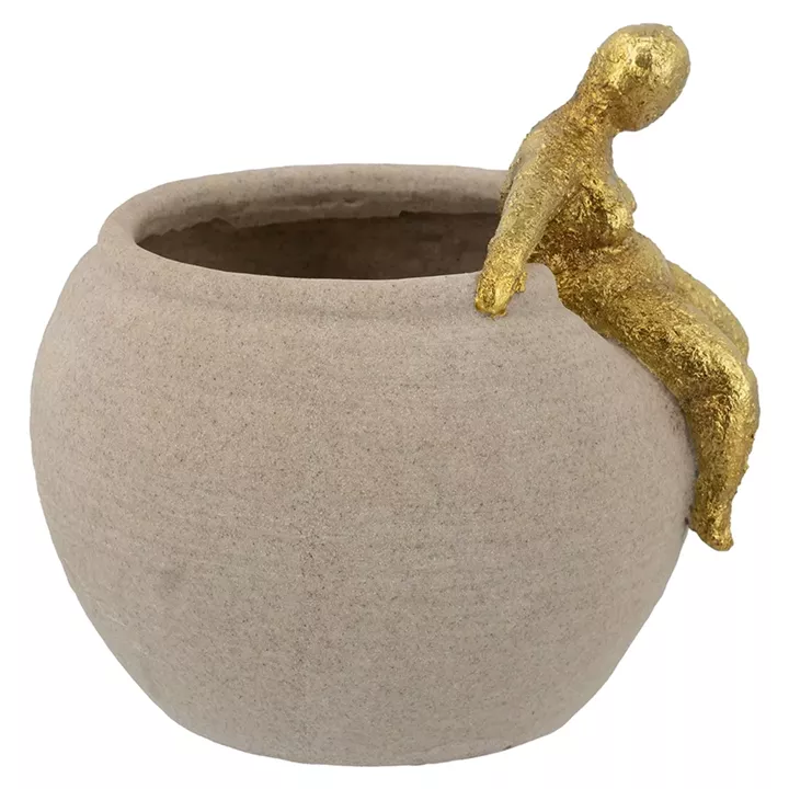 Artekko Figurine Μπεζ Μπολ Ρητίνης με Γυναικεία Φιγούρα (23.5x22.3x22.3)cm
