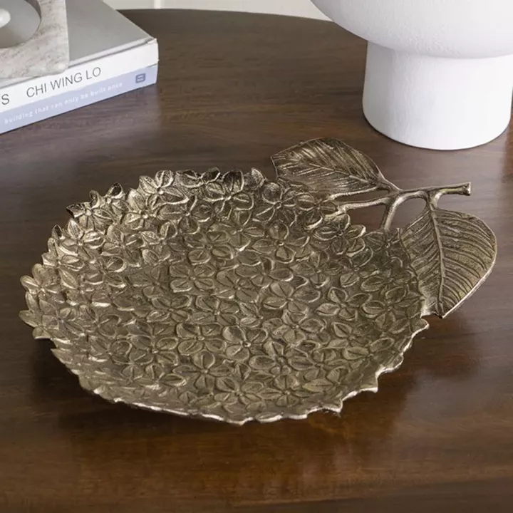 Artekko Branch Χρυσή Μεταλλική Πιατέλα (39.4x33x5.1)cm