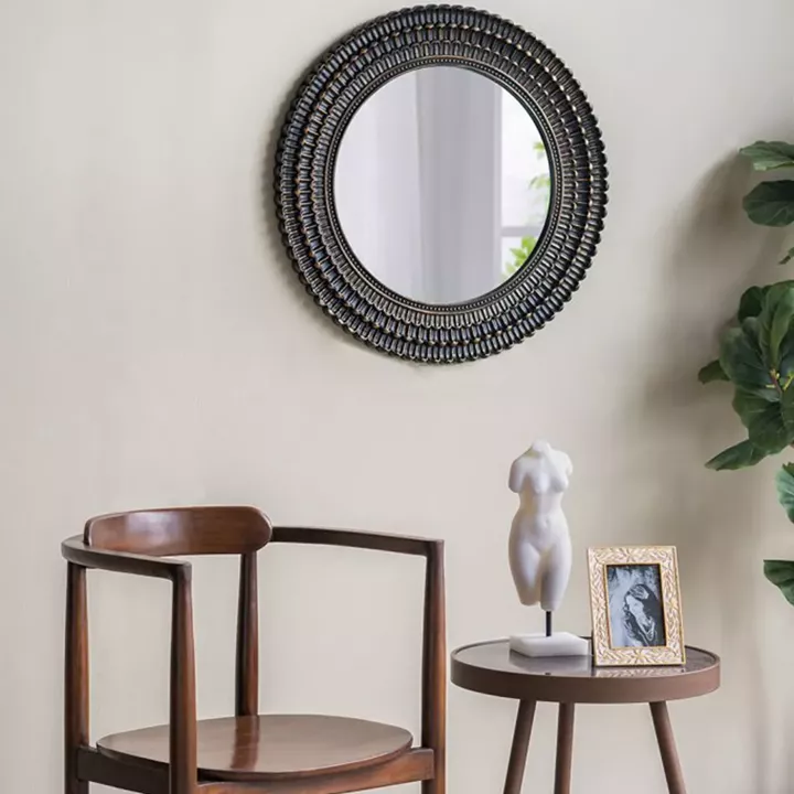 Artekko Mirror MDF Καθρέπτης Τοίχου σε Μαύρο με Χρυσό (67x3x67)cm