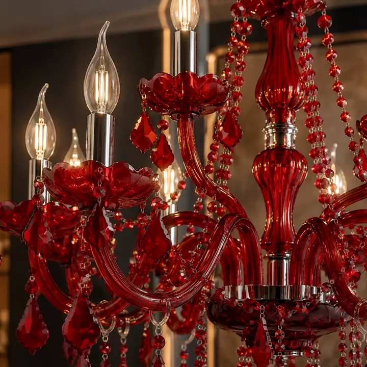 Artekko Chandelier Rubby Πολυέλαιος 12φωτος Ε14 με Κόκκινο Κρύσταλλο (80x80x72)cm