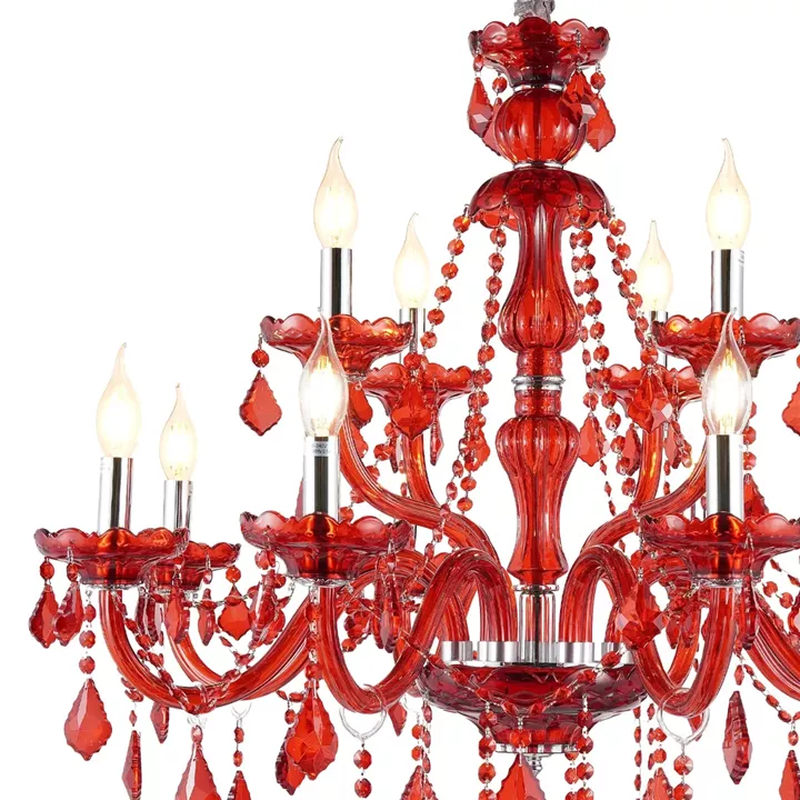 Artekko Chandelier Rubby Πολυέλαιος 12φωτος Ε14 με Κόκκινο Κρύσταλλο (80x80x72)cm