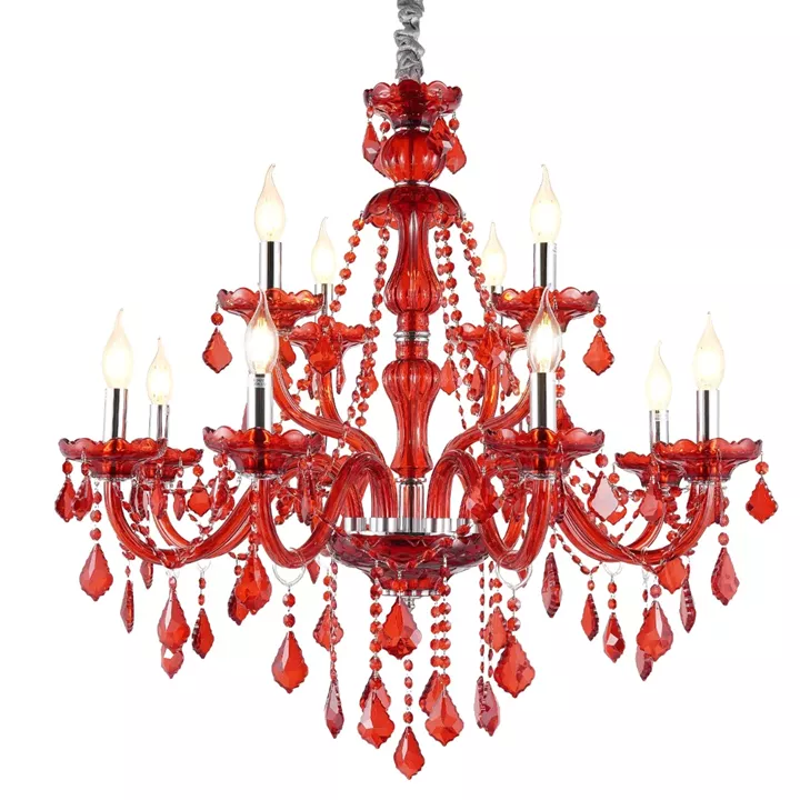 Artekko Chandelier Rubby Πολυέλαιος 12φωτος Ε14 με Κόκκινο Κρύσταλλο (80x80x72)cm