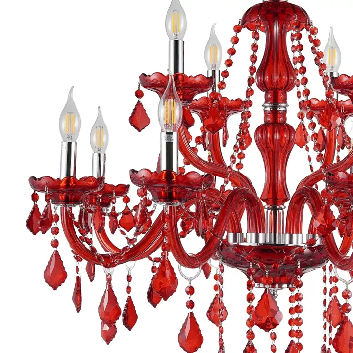Artekko Chandelier Rubby Πολυέλαιος 12φωτος Ε14 με Κόκκινο Κρύσταλλο (80x80x72)cm
