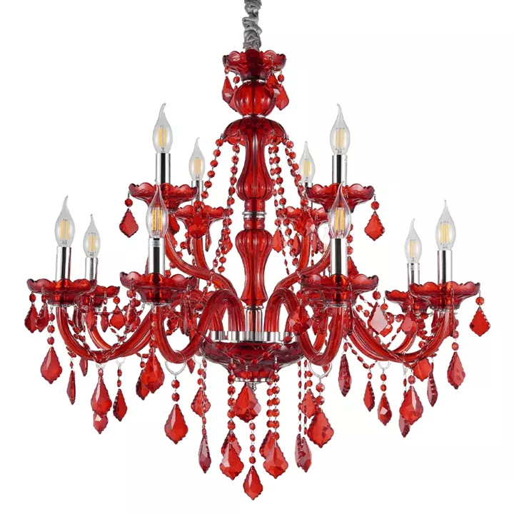 Artekko Chandelier Rubby Πολυέλαιος 12φωτος Ε14 με Κόκκινο Κρύσταλλο (80x80x72)cm