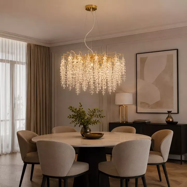 Artekko Chandelier Aura Πολυέλαιος 10φωτος G9 με Διάφανα Κρύσταλλα (56x56)cm