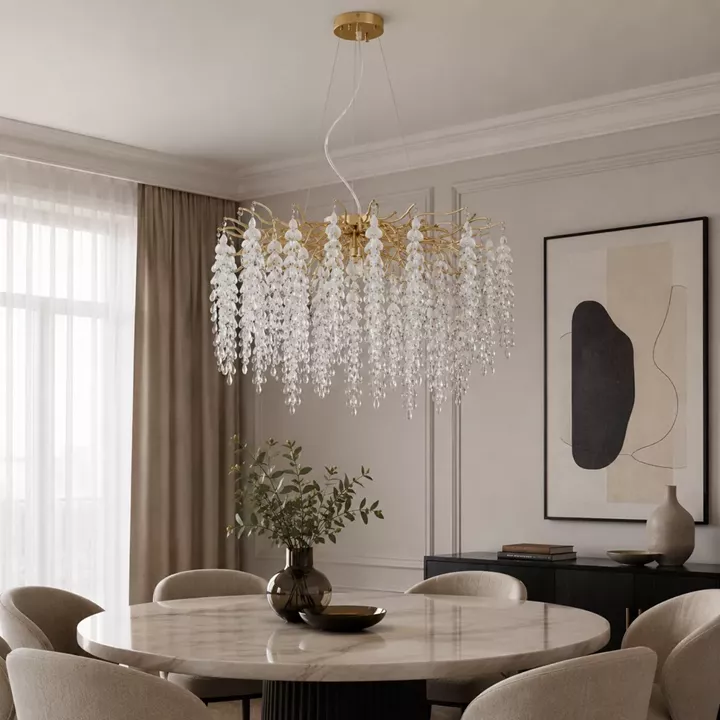 Artekko Chandelier Aura Πολυέλαιος 10φωτος G9 με Διάφανα Κρύσταλλα (56x56)cm