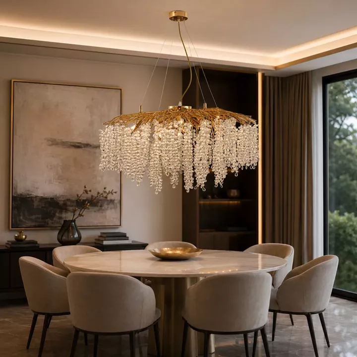 Artekko Chandelier Aura Πολυέλαιος 15φωτος G9 με Διάφανα Κρύσταλλα (80x80)cm