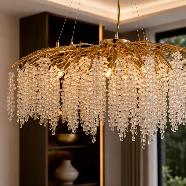 Artekko Chandelier Aura Πολυέλαιος 15φωτος G9 με Διάφανα Κρύσταλλα (80x80)cm