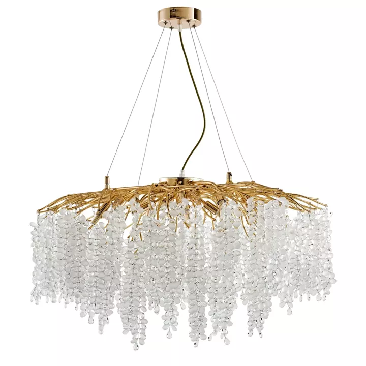 Artekko Chandelier Aura Πολυέλαιος 15φωτος G9 με Διάφανα Κρύσταλλα (80x80)cm