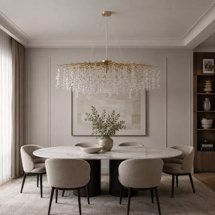 Artekko Chandelier Aura Πολυέλαιος 15φωτος G9 με Διάφανα Κρύσταλλα (110x60)cm