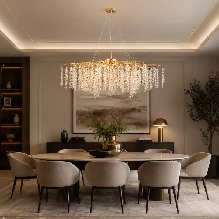 Artekko Chandelier Aura Πολυέλαιος 15φωτος G9 με Διάφανα Κρύσταλλα (110x60)cm