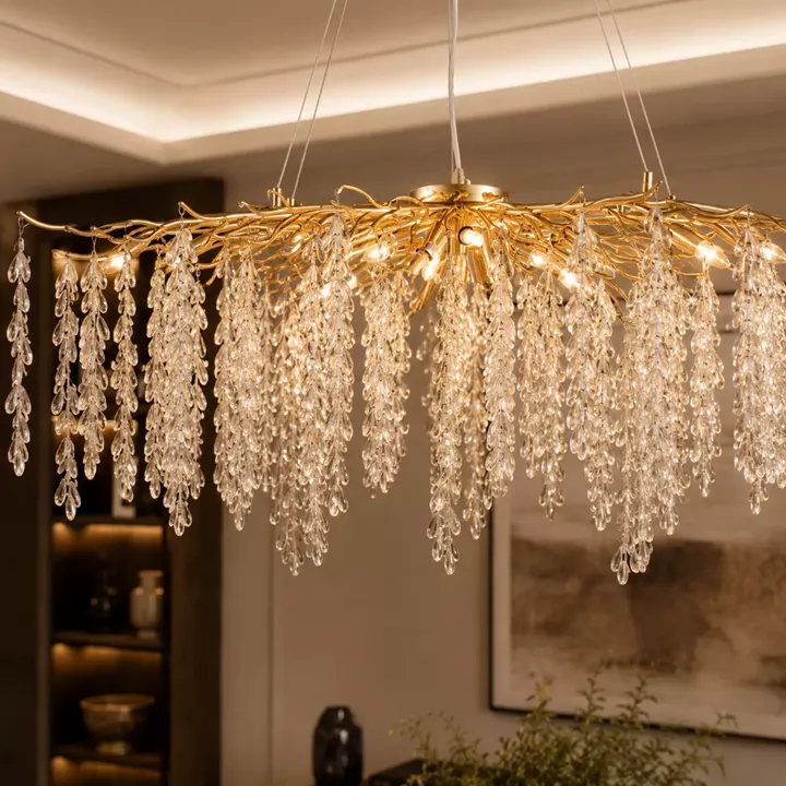 Artekko Chandelier Aura Πολυέλαιος 15φωτος G9 με Διάφανα Κρύσταλλα (110x60)cm
