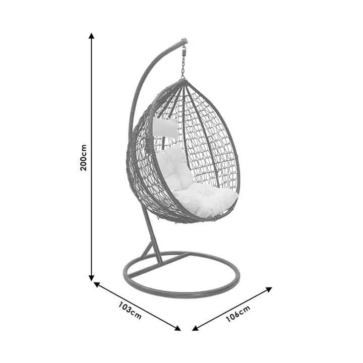 Zafer pakoworld swing hanging metal-pp brown-cushion beige 106x103x200cm