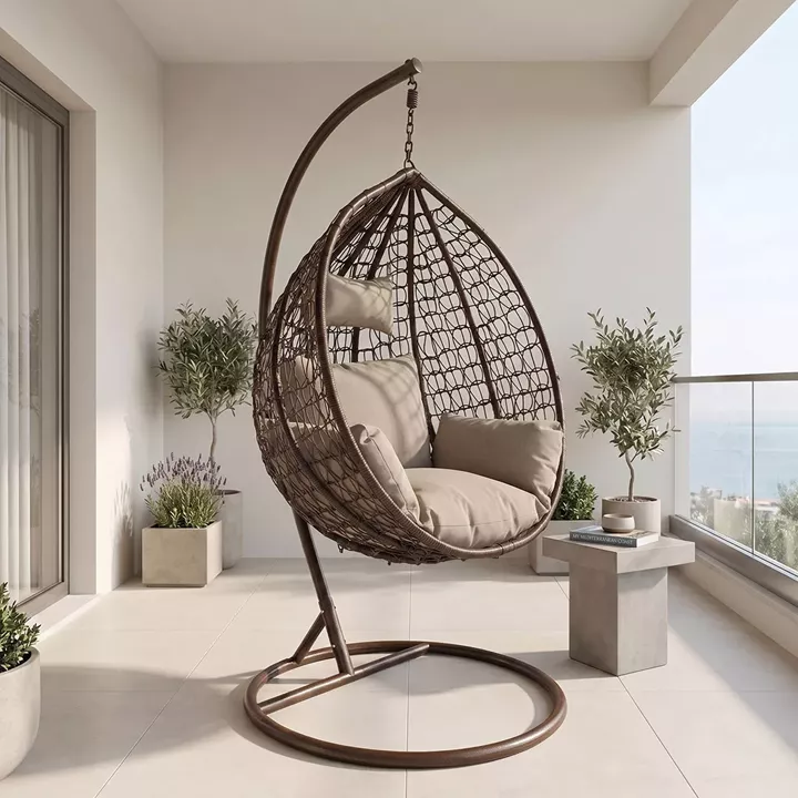 Zafer pakoworld swing hanging metal-pp brown-cushion beige 106x103x200cm