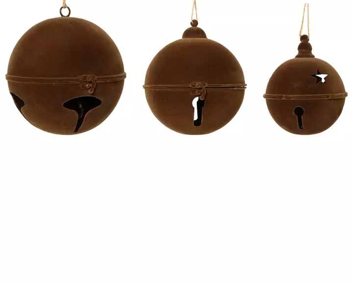 Beauty Home Σετ 3 Κρεμαστά Μεταλλικά Κουδούνια Flock Καφέ Ø24,5 x 26 cm