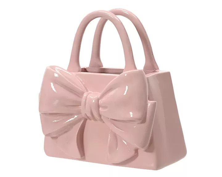 Beauty Home Κασπώ Τσάντα με Φιόγκο Polyresin Ροζ 18,6 x 11 x 20 cm