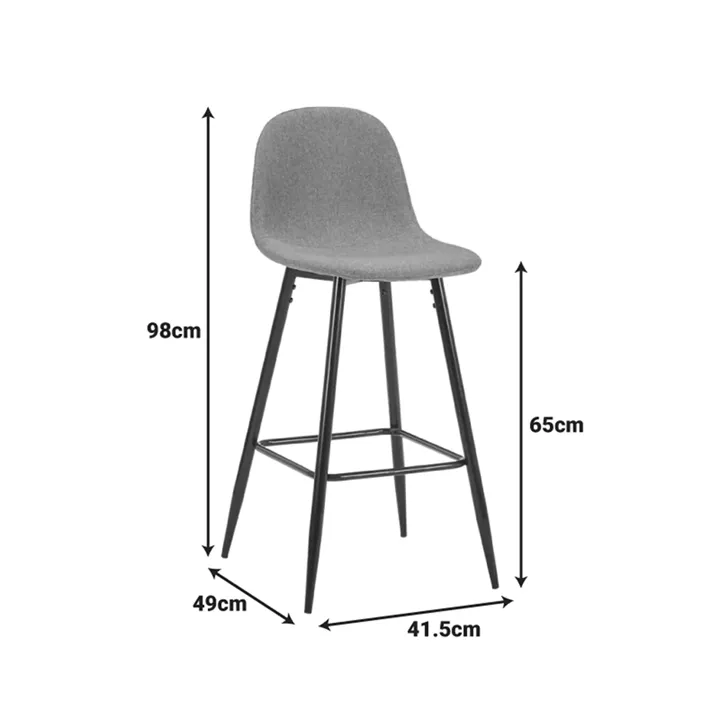 Middle height bar stool Bella pakoworld anthracite fabric with black metal leg 41.5x49x98cm