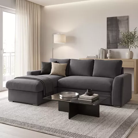 Βelle pakoworld reversible corner sofa bed anthracite fabric 236x164x88cm