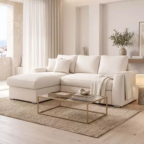Belle pakoworld corner reversible sofa bed ecru fabric 236x164x88cm