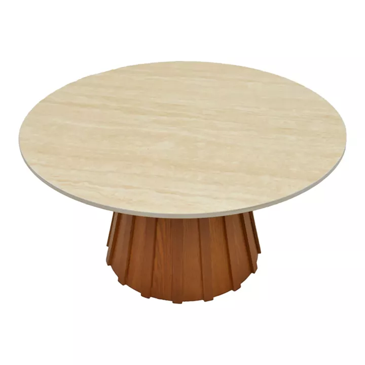 Coffee table Franzel pakoworld sintered stone in travertine look-mdf walnut D80x40cm