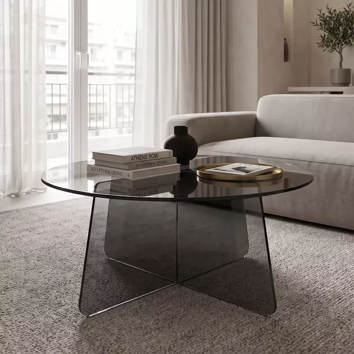 Coffee table Cleary pakoworld tempered anthracite 8mm glass D70x45cm