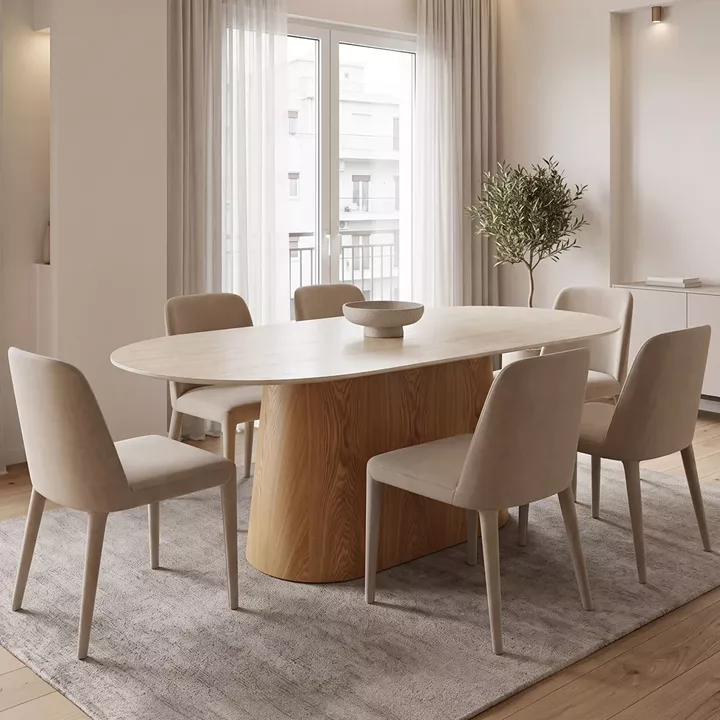 Dining table Karlino pakoworld sintered stone in travertine look-mdf natural color 180x90x76cm