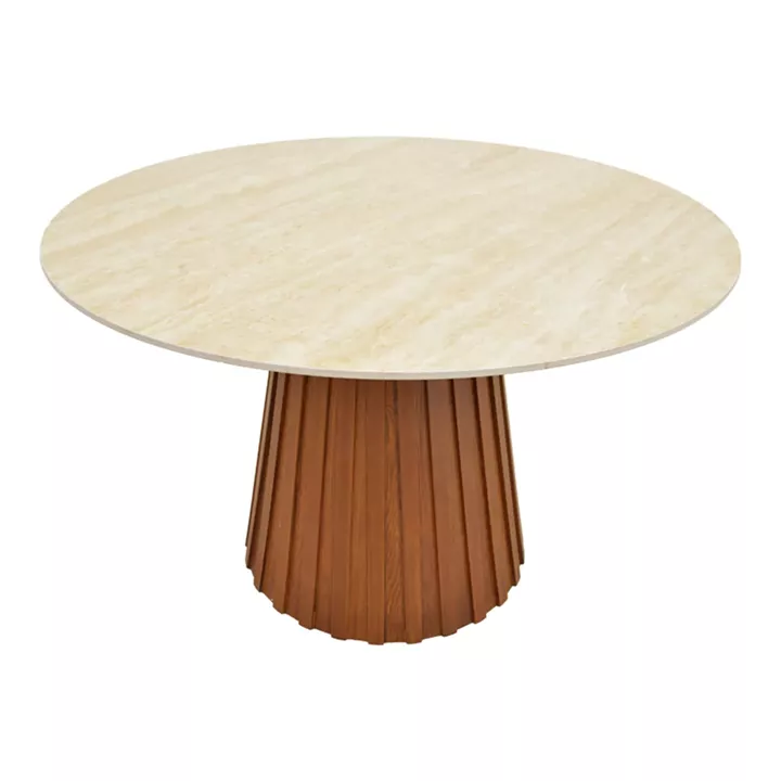 Dining table Franzel pakoworld sintered stone in travertine look-mdf walnut D120x75cm