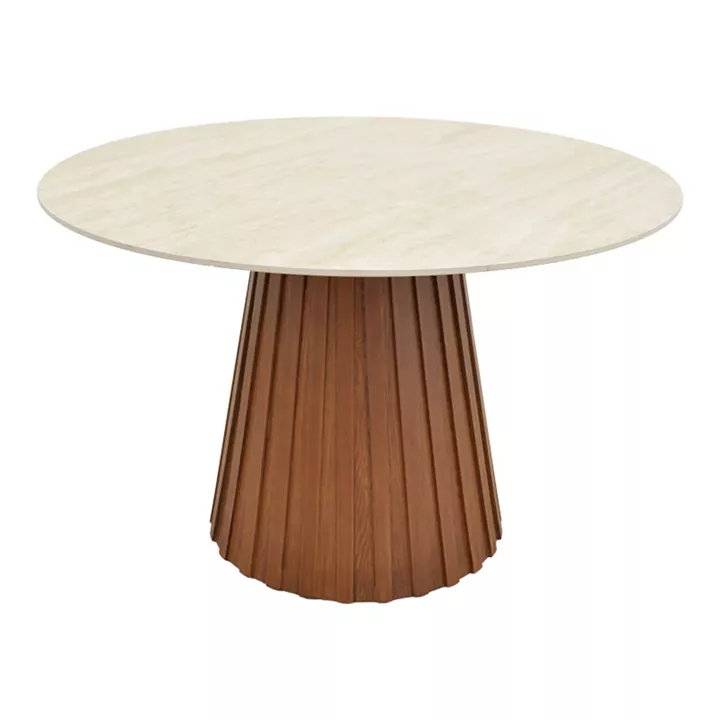 Dining table Franzel pakoworld sintered stone in travertine look-mdf walnut D120x75cm
