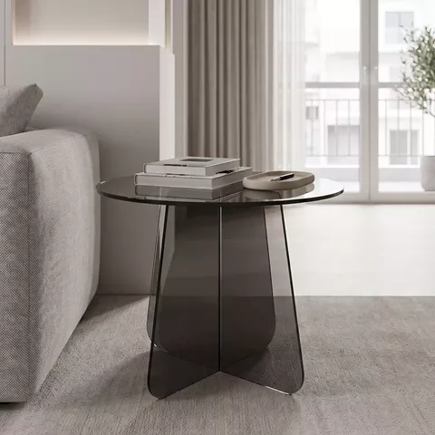 Τραπέζι βοηθητικό Cleary pakoworld tempered 8mm γυαλί ανθρακί Φ50x45εκ