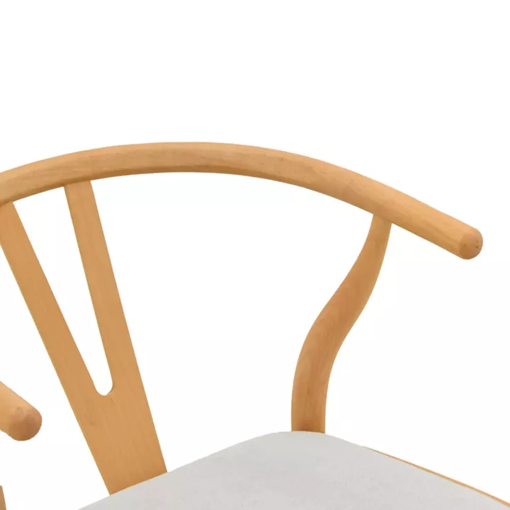 Καρέκλα Wishbone pakoworld rubberwood-ύφασμα σε φυσική-γκρι απόχρωση 51x58x73εκ