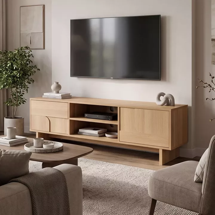 Jenfia pakoworld mdf tv stand in natural shade 150x39x45.5cm