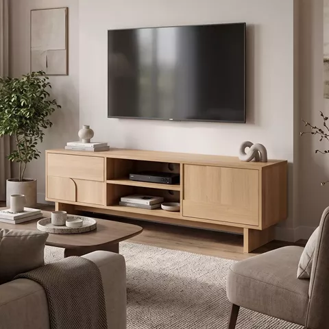 Έπιπλο τηλεόρασης Jenfia pakoworld mdf σε φυσική απόχρωση 150x39x45,5εκ
