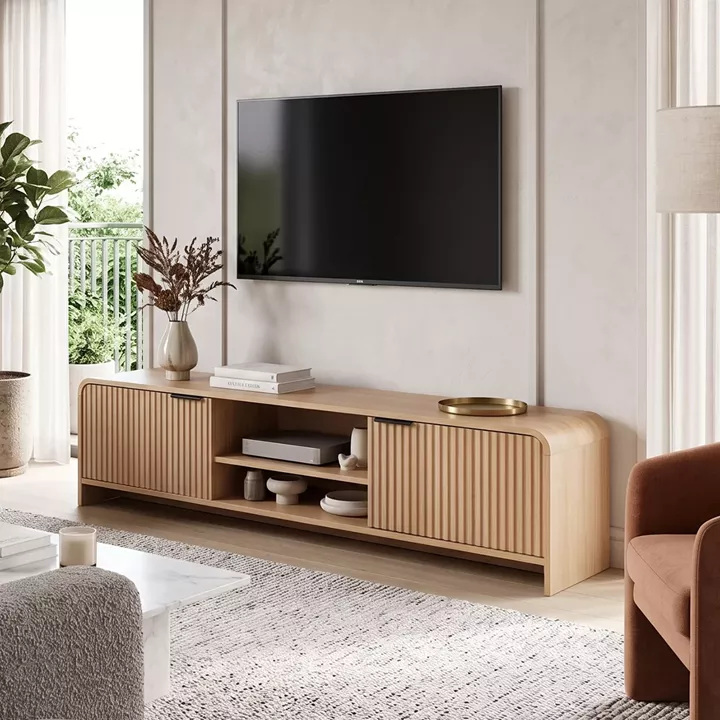 Anfen pakoworld mdf tv stand in natural shade 160x39x40.5cm