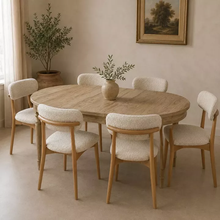 Artekko Bomonti Καφε Καρέκλα από Rubberwood με Εκρού Μπουκλέ Ύφασμα (56x50x79)cm
