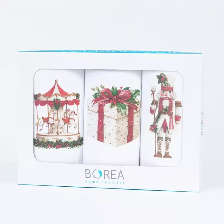 Ποτηρόπανα Κουζίνας Χριστουγεννιάτικα XmasCarousel Σετ 3ΤΜΧ