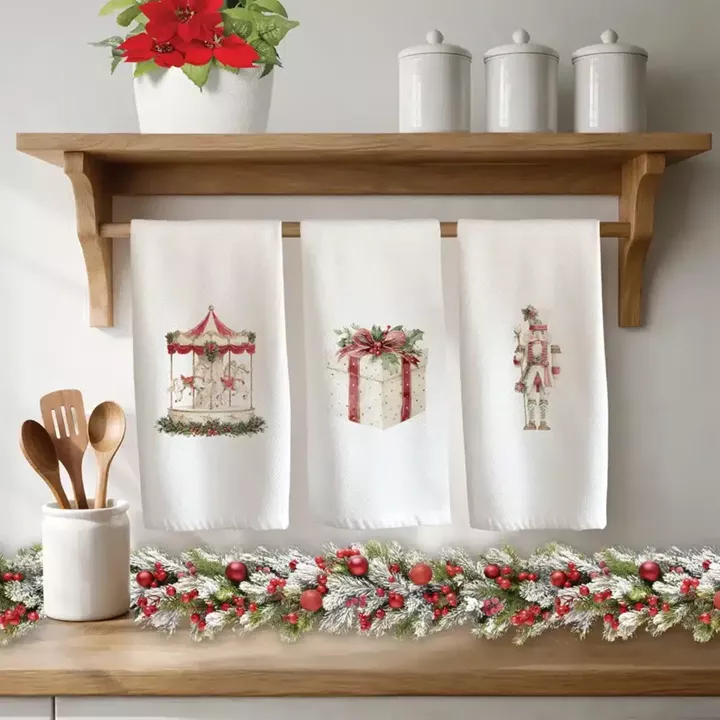 Ποτηρόπανα Κουζίνας Χριστουγεννιάτικα XmasCarousel Σετ 3ΤΜΧ