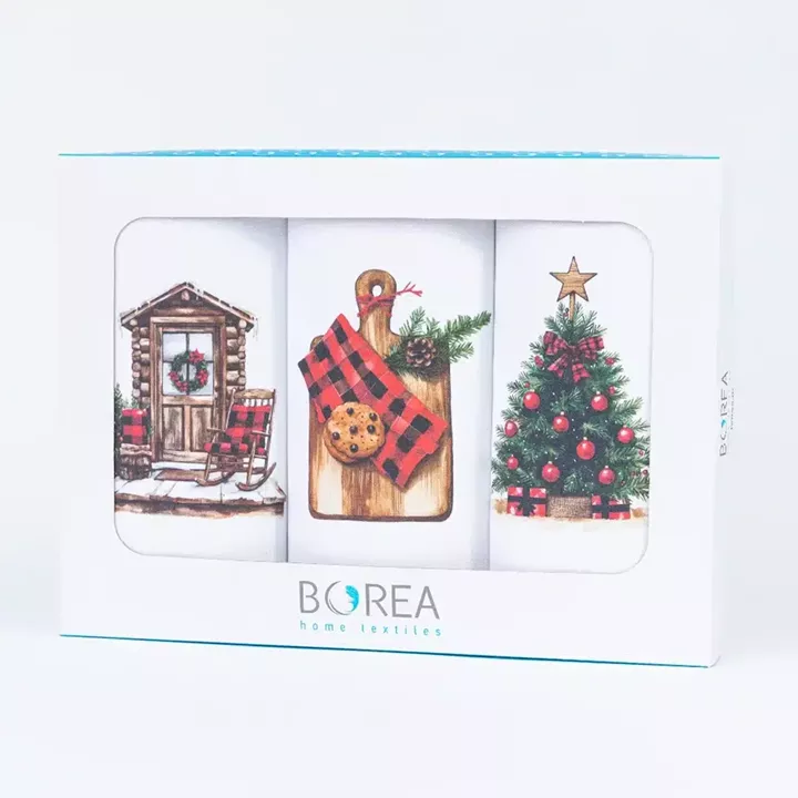 Ποτηρόπανα Κουζίνας Χριστουγεννιάτικα RusticNoel Σετ 3ΤΜΧ