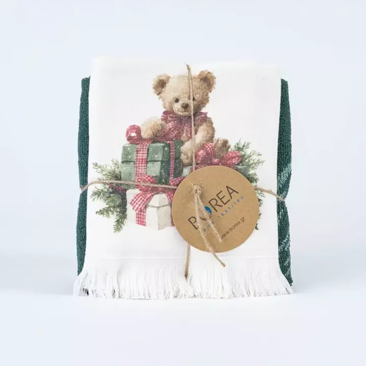 Ποτηρόπανα Κουζίνας Χριστουγεννιάτικα Teddy Σετ 2ΤΜΧ